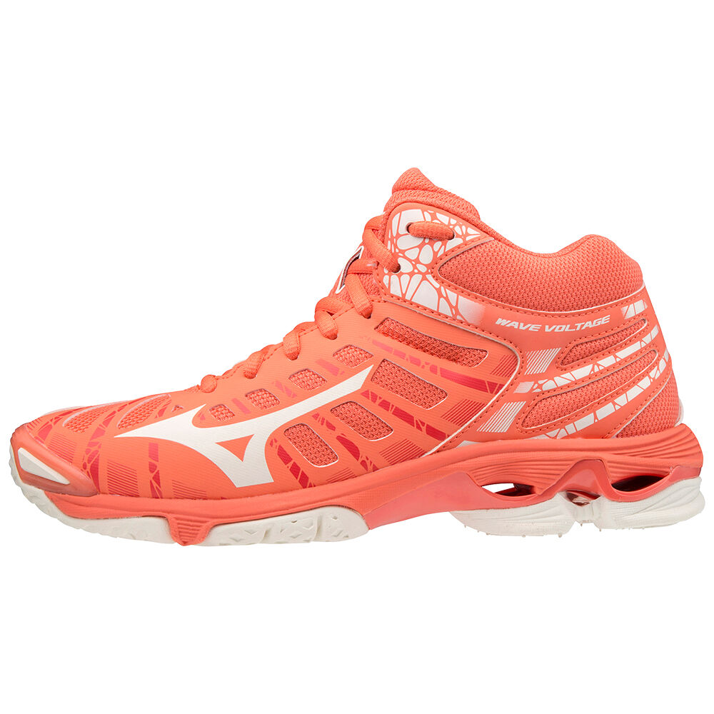 Mizuno Women's Wave Voltage Mid Volleyball Shoes Coral/white (V1GC196559-KIT)